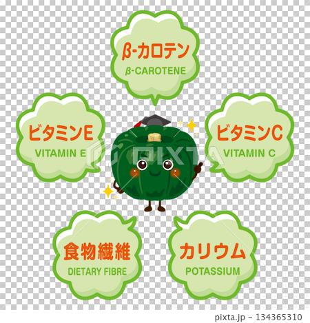 かぼちゃのキャラクターとかぼちゃに含まれる成分イラスト 134365310