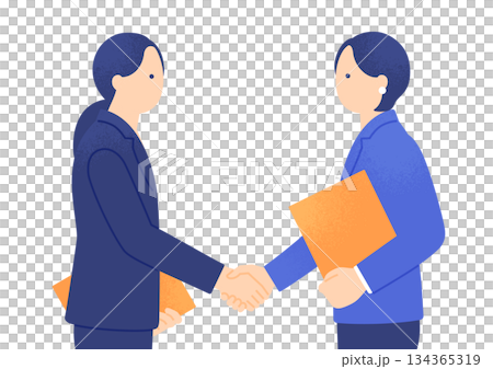 信頼し合うリーダー2人の握手シーン。女性ビジネスパーソン、合意のイラスト素材。 134365319