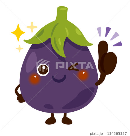グッドサインを出すナスキャラクターイラスト 134365337