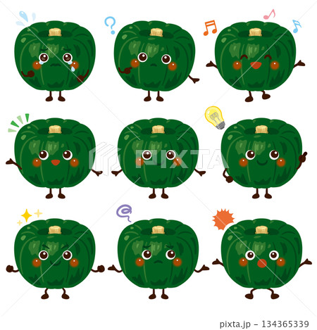かぼちゃのキャラクター 表情セット かぼちゃのキャラクター 表情セット 134365339