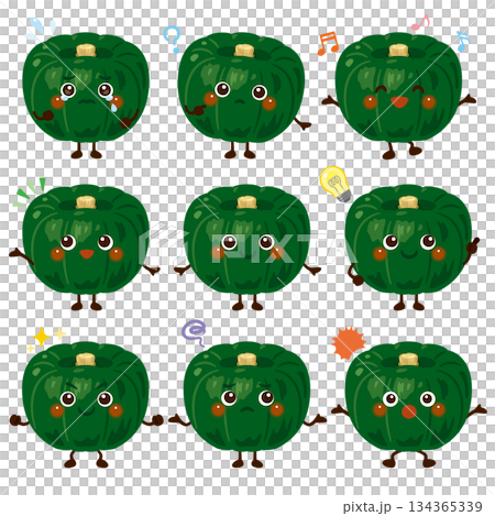 かぼちゃのキャラクター 表情セット かぼちゃのキャラクター 表情セット 134365339