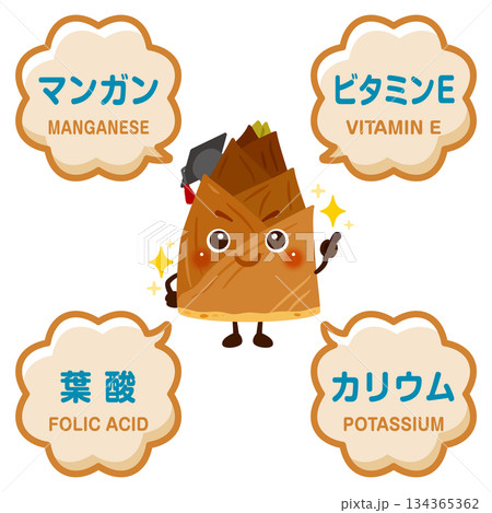 筍のキャラクターと筍に含まれる成分イラスト 134365362