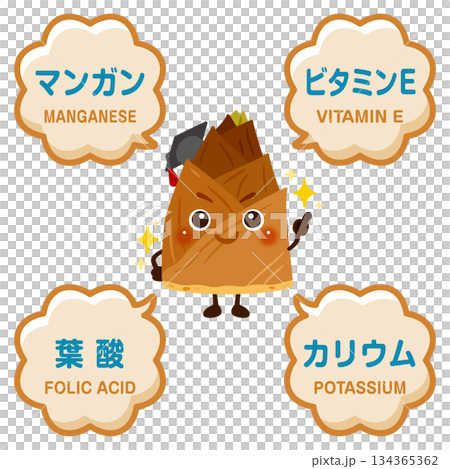 筍のキャラクターと筍に含まれる成分イラスト 134365362
