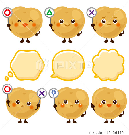 ○×△の札を持ったじゃがいものキャラクター 134365364