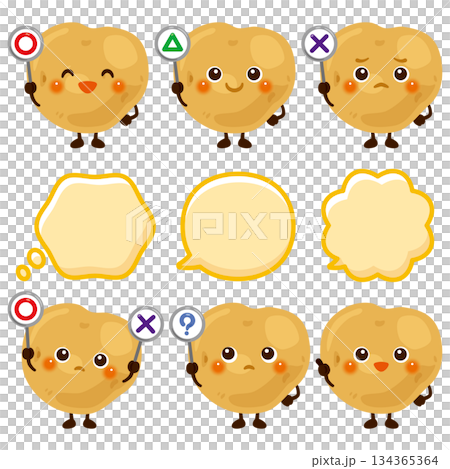 ○×△の札を持ったじゃがいものキャラクター 134365364