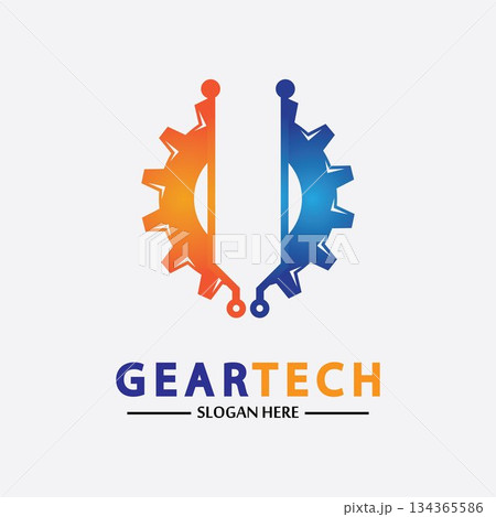 Tech gear logo vector design template. Technology Logo Template Design Vector, Emblem, Design Concept, Creative Symbol, Icon 134365586