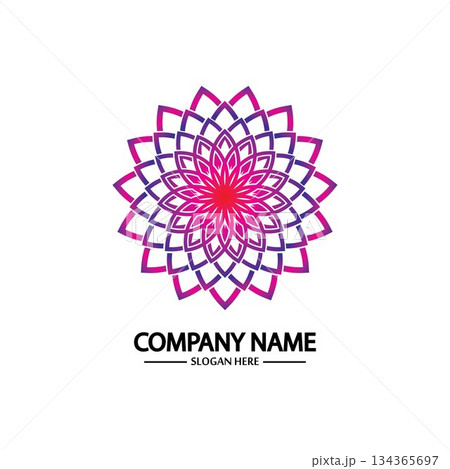 Flower logo. The circular logo. Logo of the flower. Stylized flower. Petals. Simple logo. The brand name  emblem  logo. Mandala. Logo boutique. Logotype for beauty. Logo for flower shop. 134365697