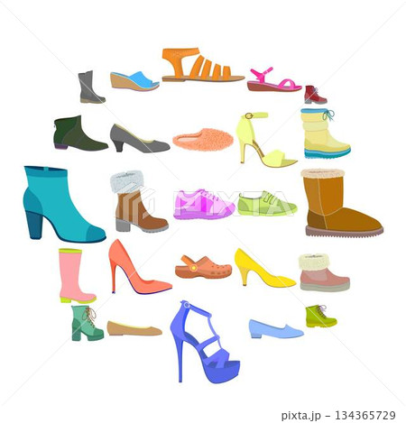 Shoes icon set, flat style 134365729
