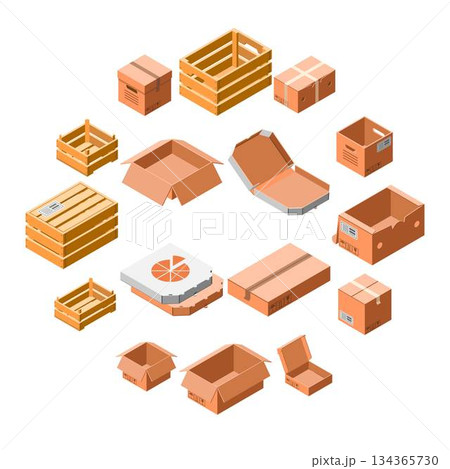 Packing box icon set, isometric 3d style Packing box icon set, isometric 3d style 134365730