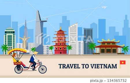 Travel to Vietnam concept banner, flat style 134365732