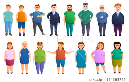 Overweight icons set, cartoon style Overweight icons set, cartoon style 134365735