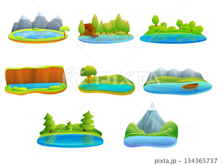 Lake icons set, cartoon style 134365737