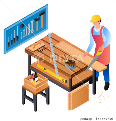 Carpenter working concept background, isometric style 134365756