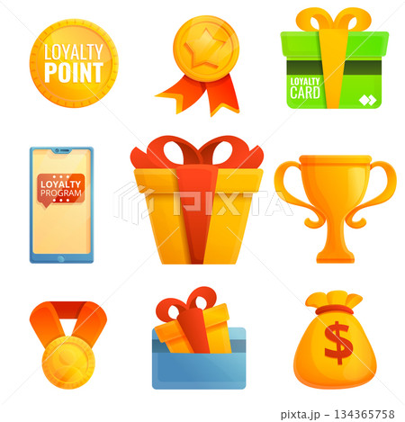 Loyalty program icons set, cartoon style 134365758