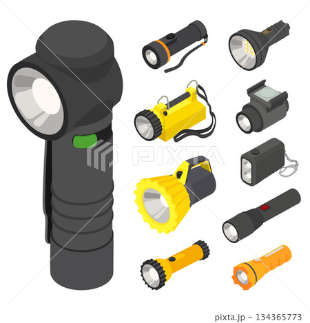 Flashlight icons set, isometric style 134365773