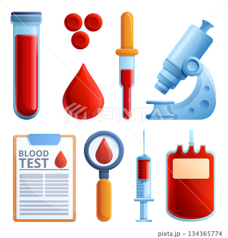 Blood test icons set, cartoon style 134365774