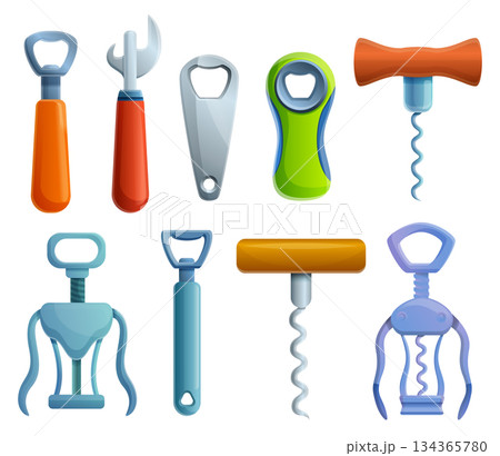 Bottle-opener icons set, cartoon style 134365780