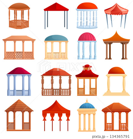 Gazebo icons set, cartoon style 134365791