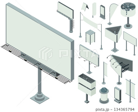 Outdoor advertising icons set, isometric style 134365794