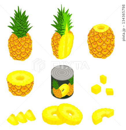 Pineapple icons set, isometric style 134365798