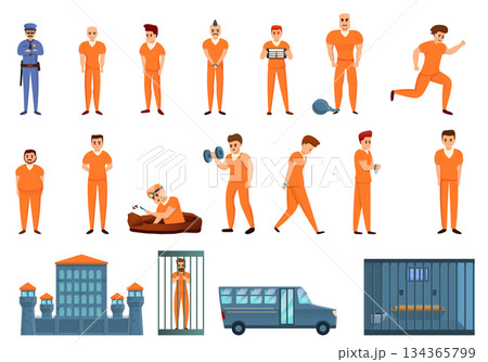 Prison icons set, cartoon style Prison icons set, cartoon style 134365799