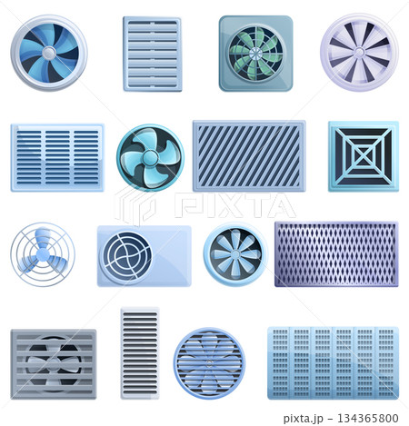 Ventilation icons set, cartoon style Ventilation icons set, cartoon style 134365800
