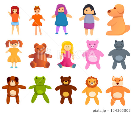 Doll icons set, cartoon style 134365805