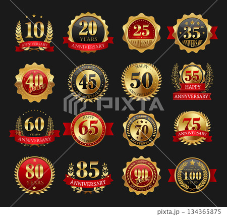 Anniversary golden signs set 134365875
