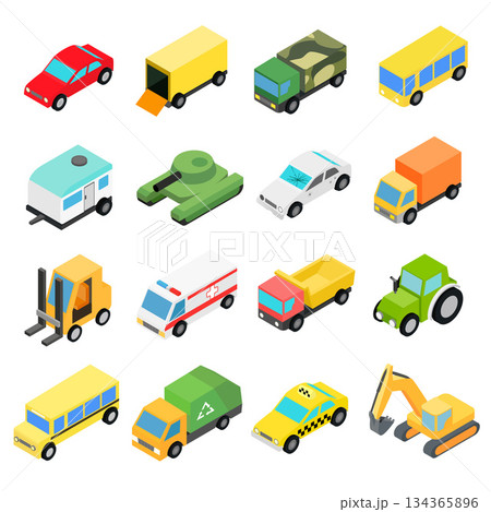 Types of automobiles isometric set 134365896