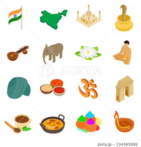 India isometric 3d icons set 134365899
