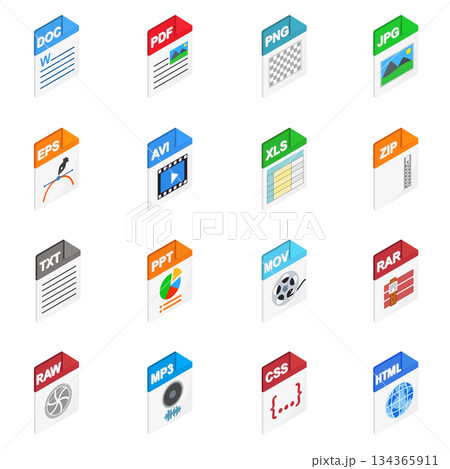 File Types icons, isometric 3d style File Types icons, isometric 3d style 134365911