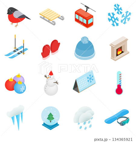 Winter elements icons set, isometric 3d style Winter elements icons set, isometric 3d style 134365921