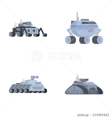 Set of futuristic military vehicles icons Set of futuristic military vehicles icons 134365922