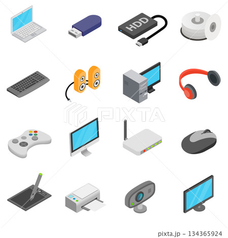 Computer icons set, isometric 3d style 134365924