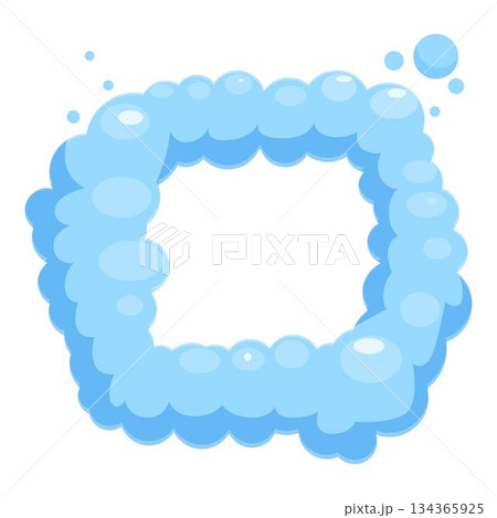 Cartoon square frame made of light blue soap bubbles floating on white background Cartoon square frame made of light blue soap bubbles floating on white background 134365925