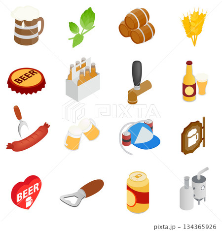 Beer icons set, isometric 3d style 134365926