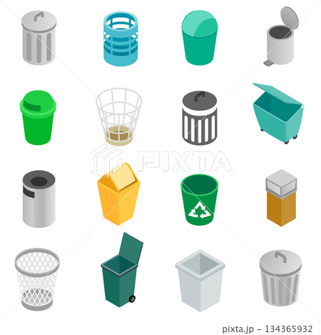 Trash can icons set, isometric 3d style 134365932