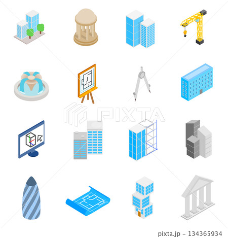 Architecture Icons set, isometric 3d style 134365934