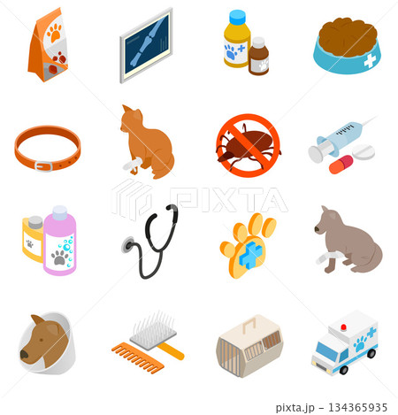 Veterinary icons set, isometric 3d style 134365935