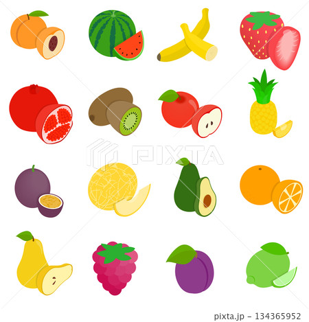 Fruit icons set, isometric 3d style Fruit icons set, isometric 3d style 134365952