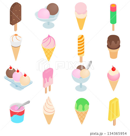 Ice cream icons set, isometric 3d style Ice cream icons set, isometric 3d style 134365954