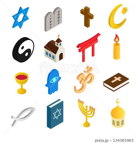 Religion isometric 3d icons set Religion isometric 3d icons set 134365963