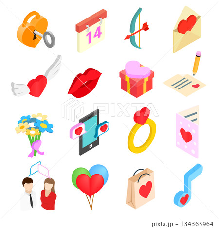Valentines isometric 3d icons set 134365964