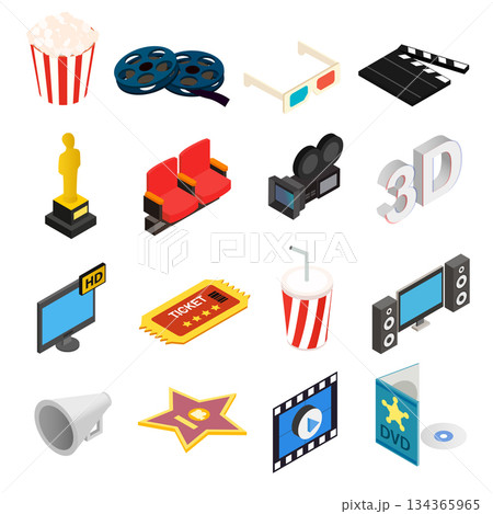 Cinema isometric 3d icons set Cinema isometric 3d icons set 134365965