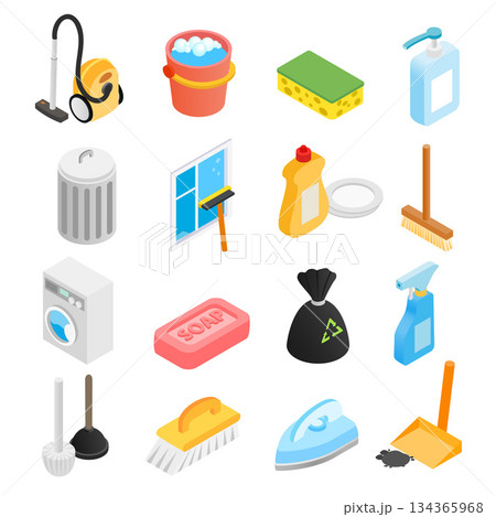 Cleaning isometric 3d icons 134365968
