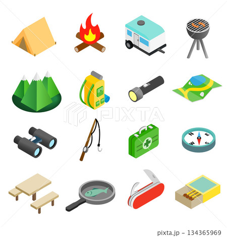 Camping isometric 3d icons 134365969