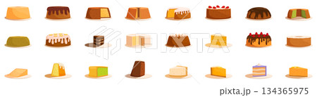 Chiffon cake icon set. Delicious cakes and pastries showing variety of flavors and frosting Chiffon cake icon set. Delicious cakes and pastries showing variety of flavors and frosting 134365975