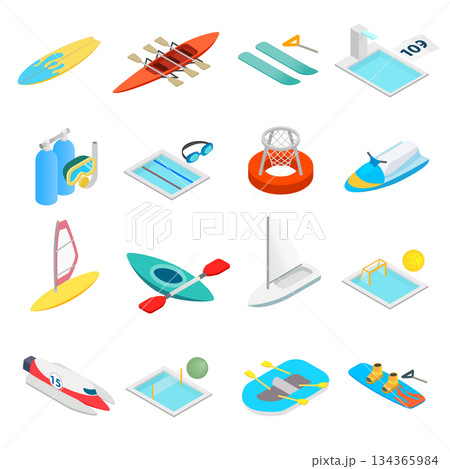 Water sport isometric 3d icons Water sport isometric 3d icons 134365984