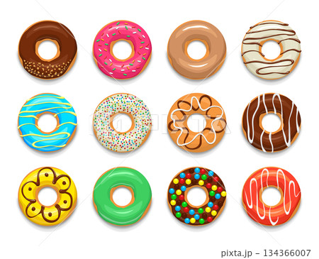 Donuts icons set, cartoon style Donuts icons set, cartoon style 134366007