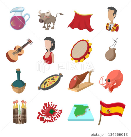 Spain icons cartoon 134366018